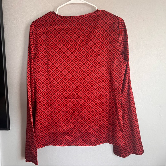 Tory Burch Geometric Patterned Silk Blouse Red Print 8 - Picture 5 of 5